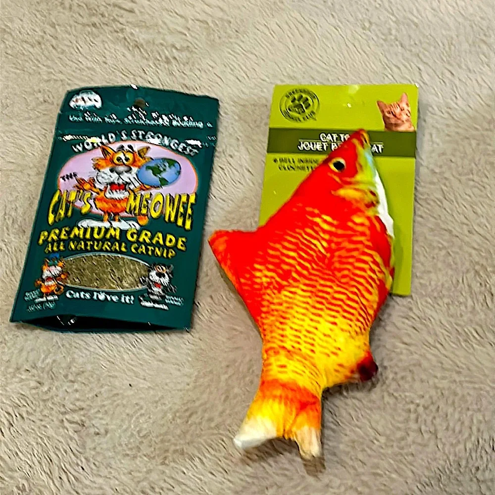 Cat toys (catnip and fish)